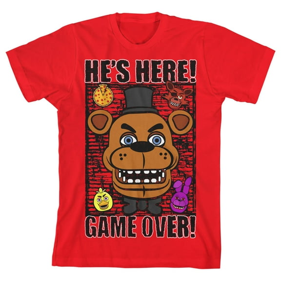 Five Nights at Freddy's He's Here! Game Over! Boy's Red T-shirt-Small