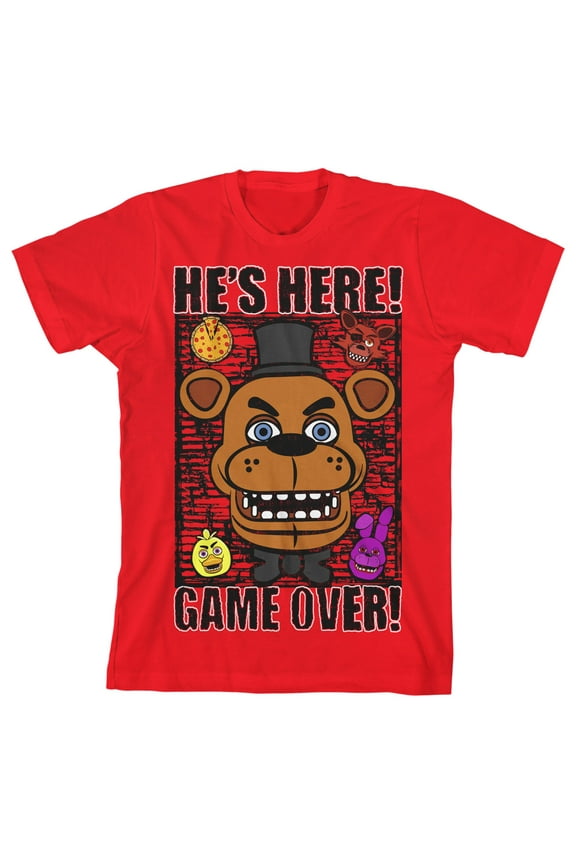 He's Here! Game Over! Boy's Red T-shirt-XL