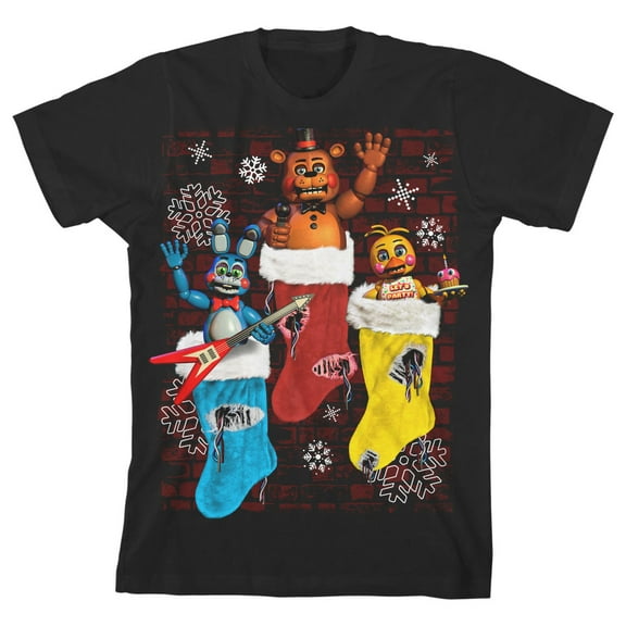 Five Nights at Freddy's Holiday Stocking Boy's Black T-shirt-Medium