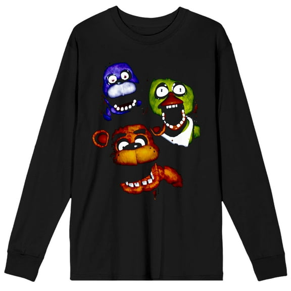 Five Nights at Freddy's Horror Video Game Characters Men's Black Long Sleeve Tee- M