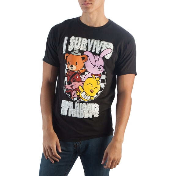 Five Nights at Freddy's I Survived Men's Black Graphic Tee-XS