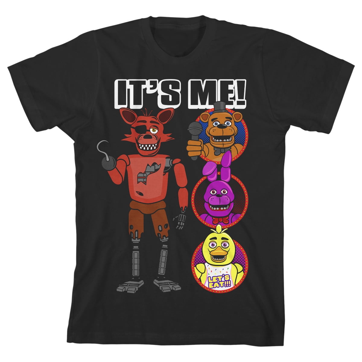 Five Nights at Freddy's It's Me Foxy and Friends Boy's Black T-shirt-S