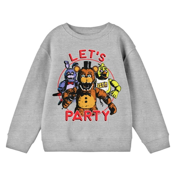 Five Nights at Freddy's Let's Party Boy's Heather Grey Long Sleeve Shirt-XS
