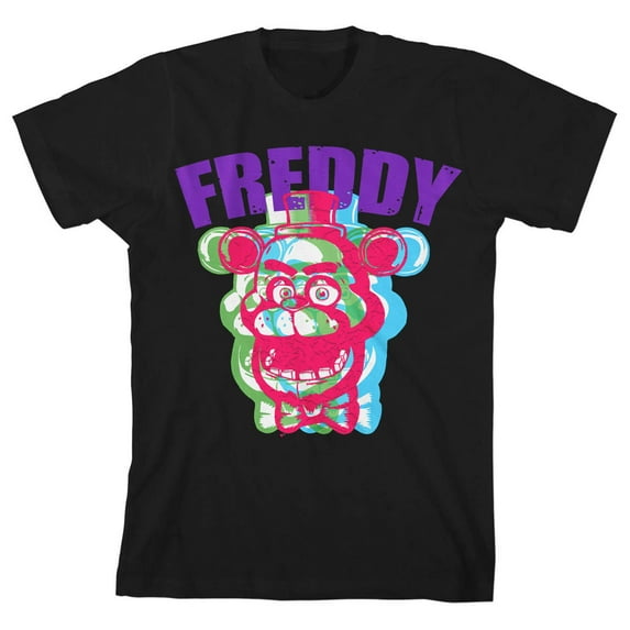 Five Nights at Freddy's Multi-Colored Freddy Boy's Black T-shirt-XS