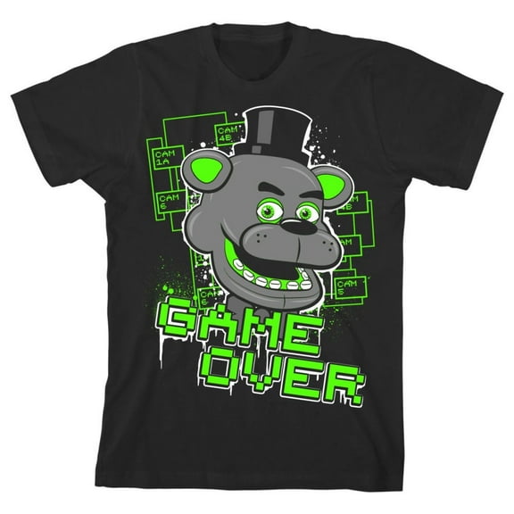 Five Nights at Freddy's Neon Green Game Over Boy's Black T-shirt-Large