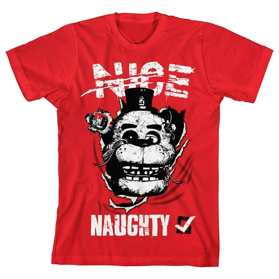Five Nights at Freddy's Nice Naughty List Boys Red T-shirt-Medium