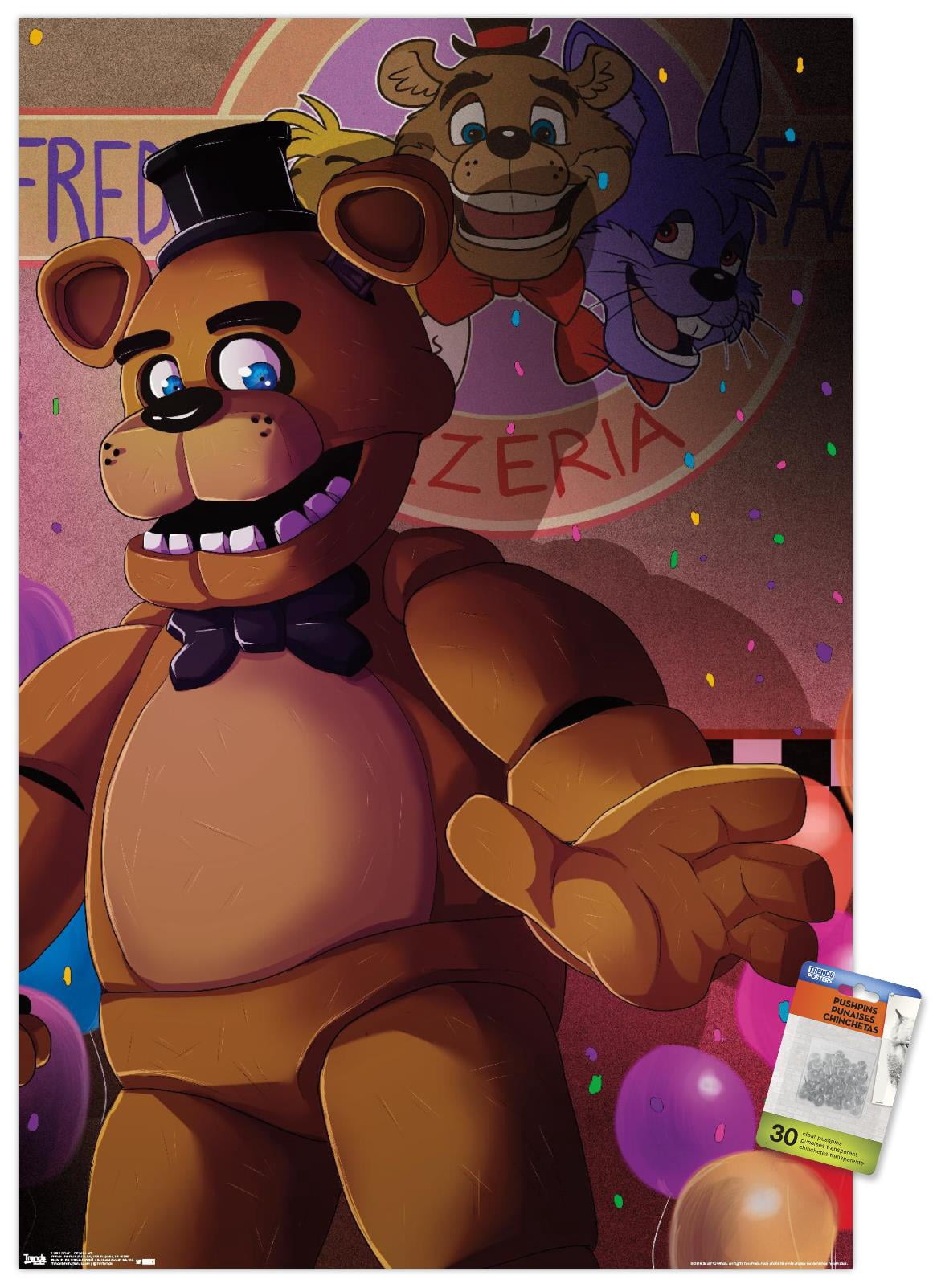 Five Nights at Freddy's - Pizzeria Art Wall Poster with Push Pins, 22.375" x 34"