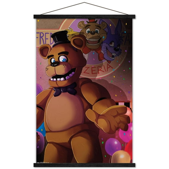 Five Nights at Freddy's - Pizzeria Art Wall Poster with Wooden Magnetic Frame, 22.375" x 34"