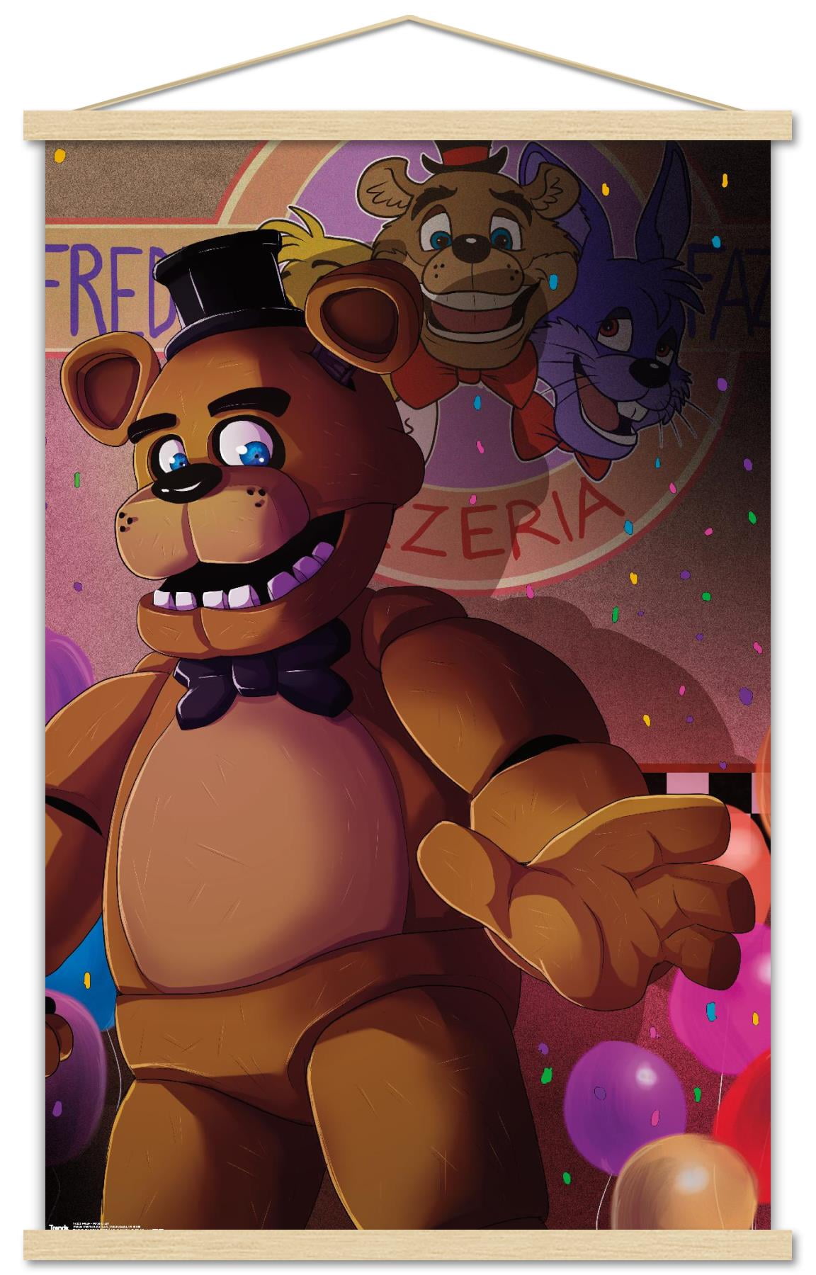Five Nights at Freddy's - Pizzeria Art Wall Poster with Wooden Magnetic Frame, 22.375" x 34"
