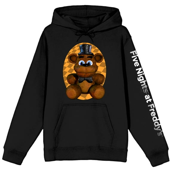 Five Nights at Freddy's Plush Bear and Sleeve Title Logo Adult Black Hoodie-4XL
