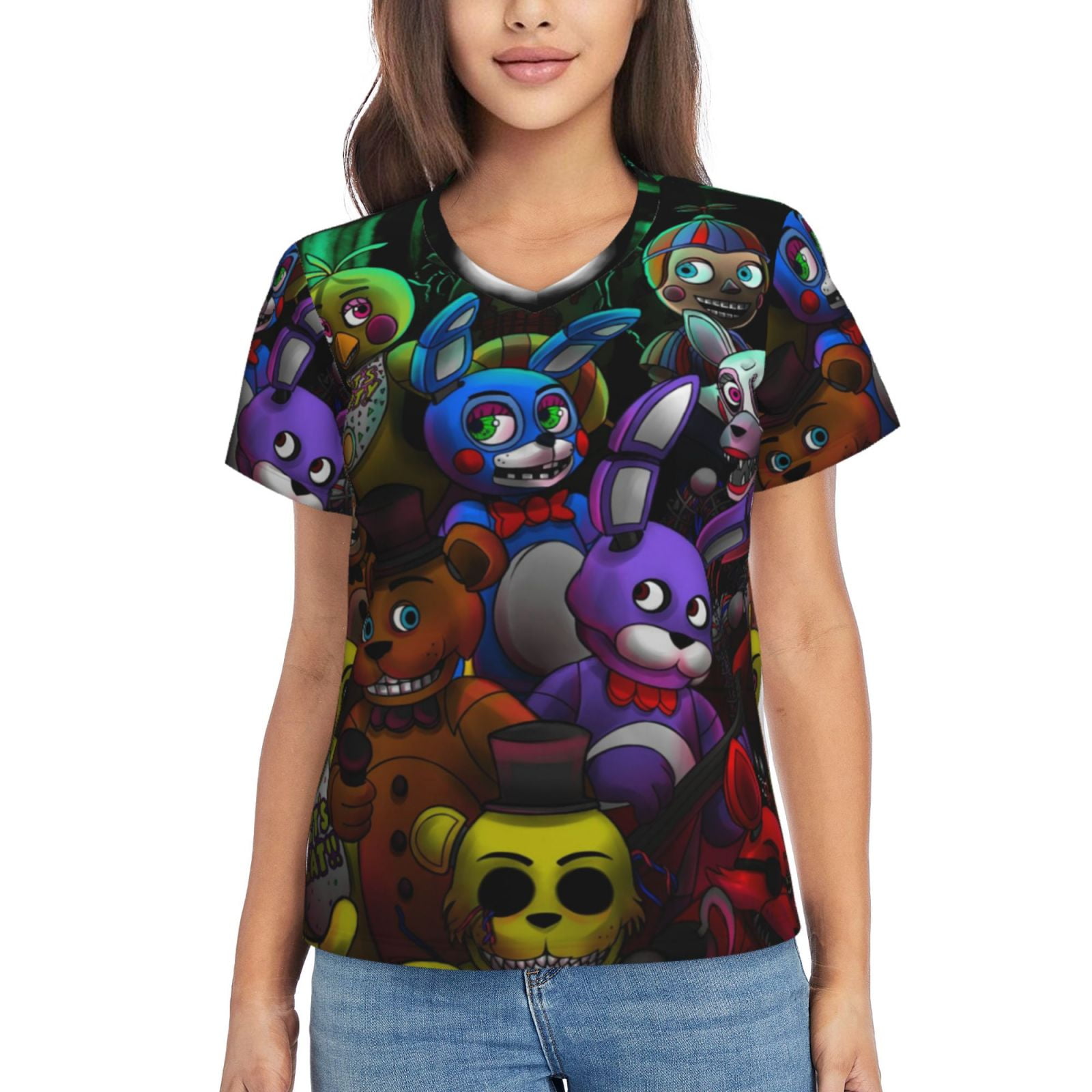 Five Nights at Freddy's Poster Women's T Shirts Casual VNeck Tee Shirt