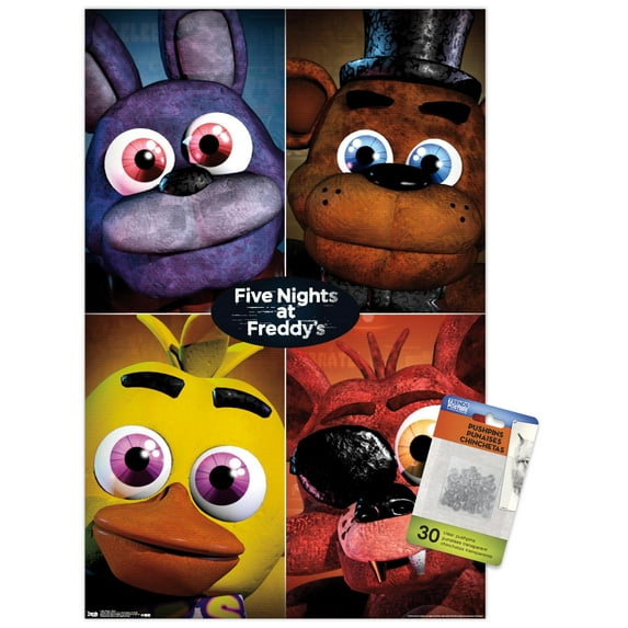 Five Nights at Freddy's - Quad Wall Poster with Push Pins, 14.725" x 22.375"