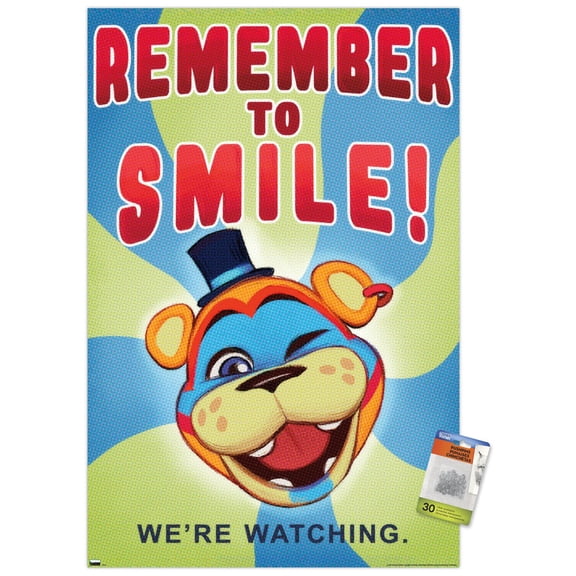 Five Nights at Freddy's: Security Breach - Remember To Smile Wall Poster with Push Pins, 22.375" x 34"