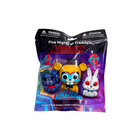 Five Nights at Freddy's Security Breach Sticker Squishies Blind Bag, Collectible Mystery Pack, Includes 2 Squishy Stickers, Ages 6+