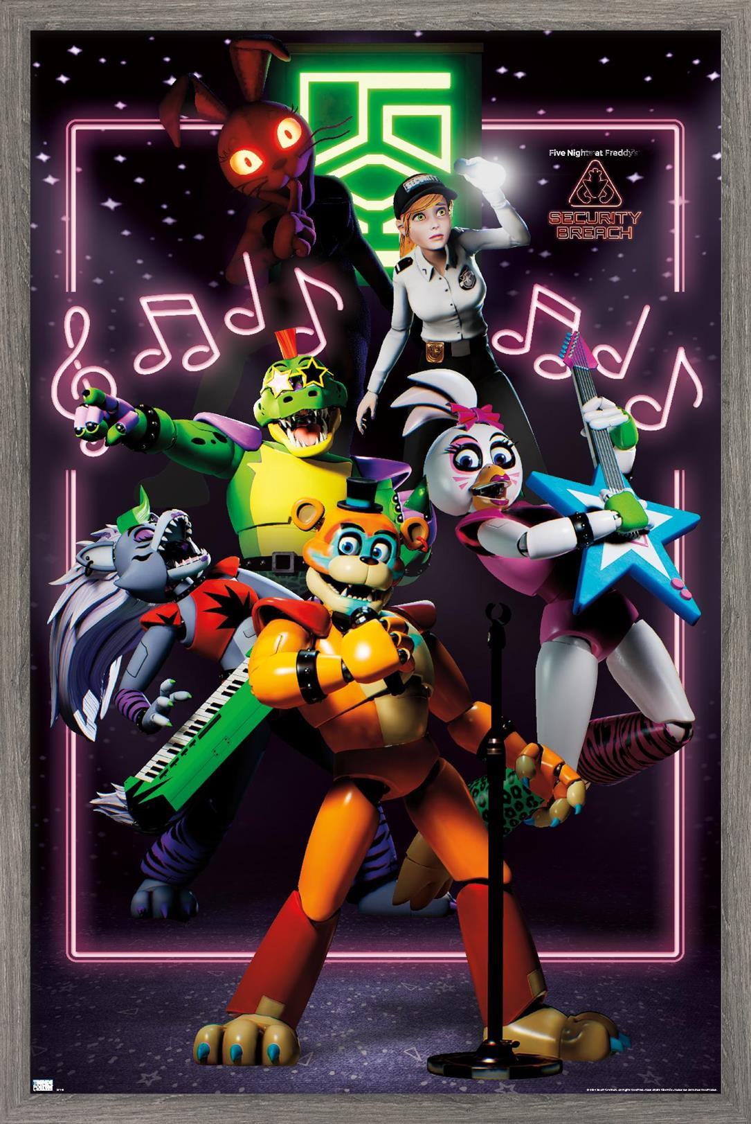 Five Nights at Freddy's: Security Breach - The Band Wall Poster, 14.725" x 22.375" Framed