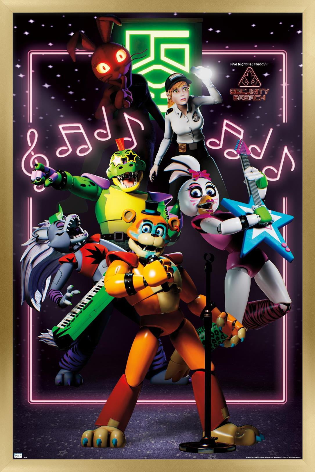 Five Nights at Freddy's: Security Breach - The Band Wall Poster, 14.725" x 22.375" Framed