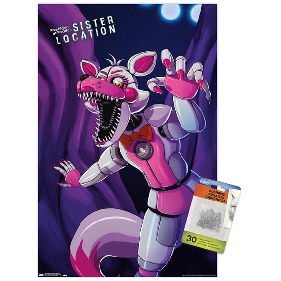 Five Nights at Freddy's: Sister Location - Funtime Foxy Wall Poster with Push Pins, 14.725" x 22.375"