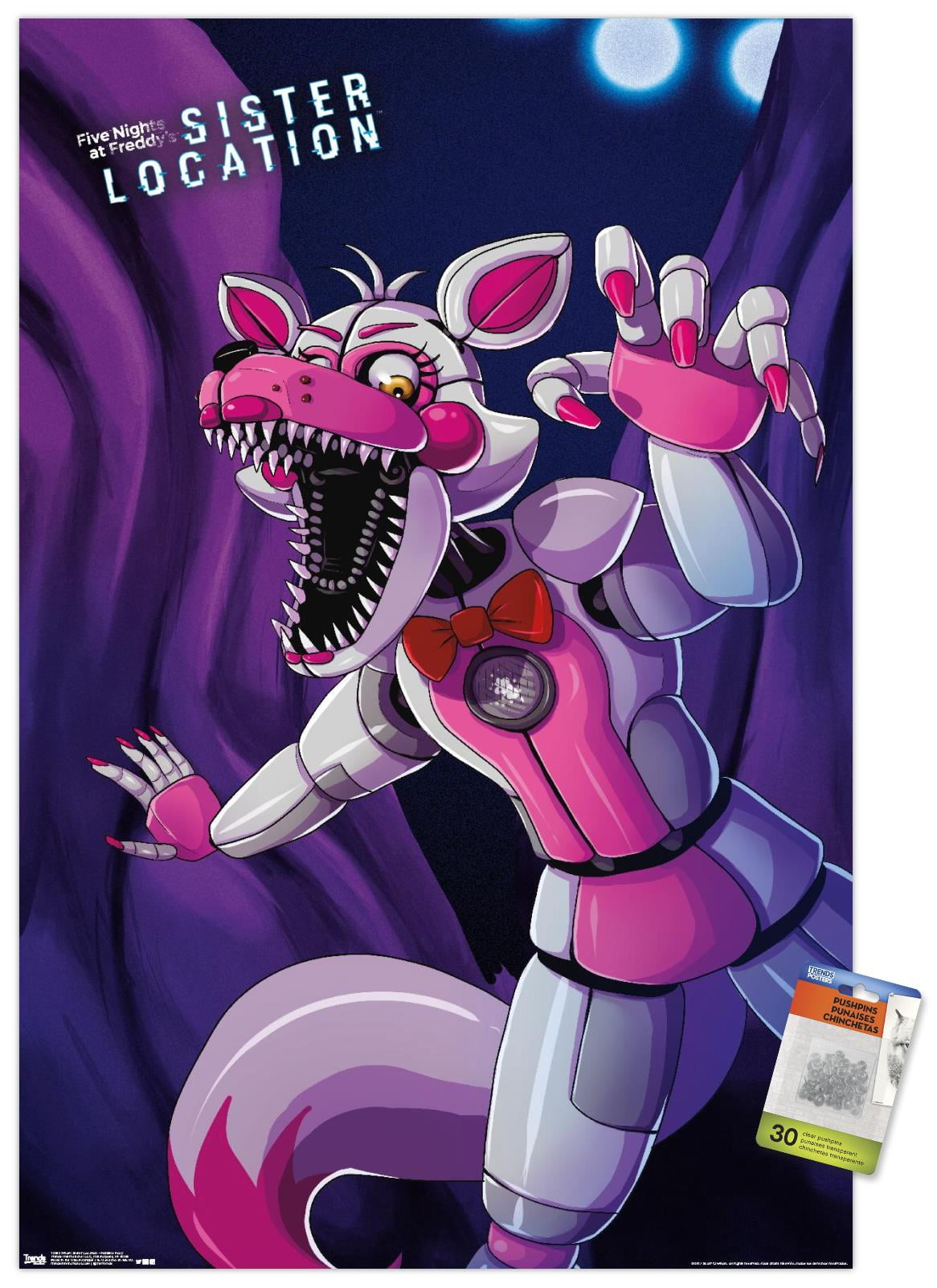 Five Nights at Freddy's: Sister Location - Funtime Foxy Wall Poster with Push Pins, 22.375" x 34"