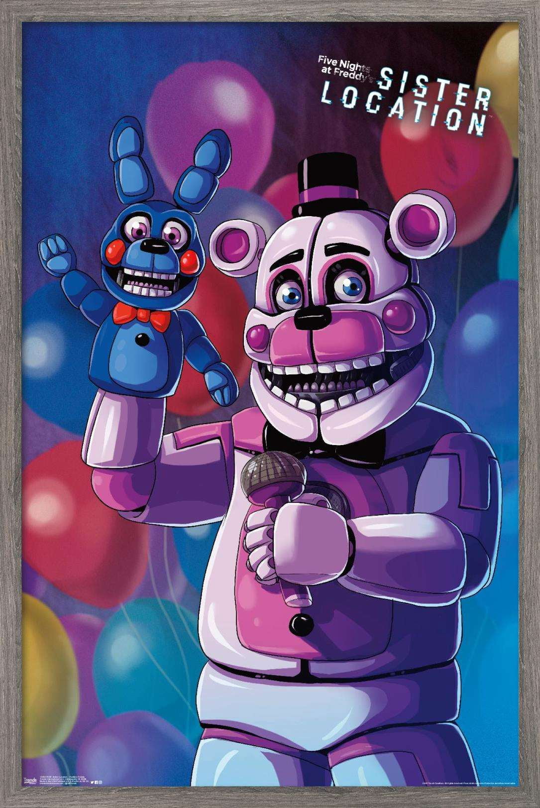 Five Nights at Freddy's: Sister Location - Funtime Freddy Wall Poster, 14.725" x 22.375", Framed