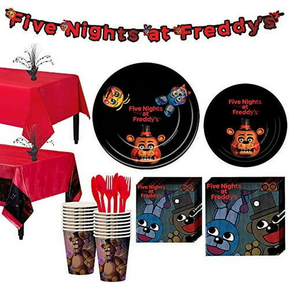 Five Nights at Freddy's Tableware Party Supplies for 16 Guests, Include a Banner
