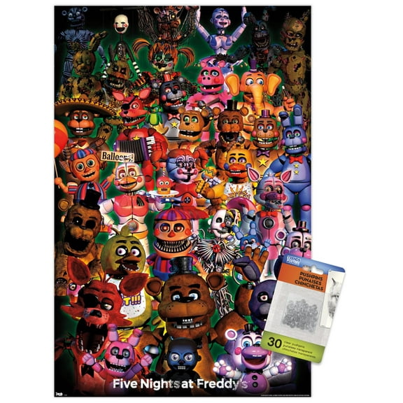 Five Nights at Freddy's - Ultimate Group Wall Poster with Push Pins, 14.725" x 22.375"