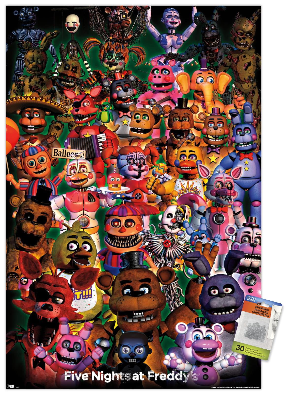 Five Nights at Freddy's - Ultimate Group Wall Poster with Push Pins, 22.375" x 34"