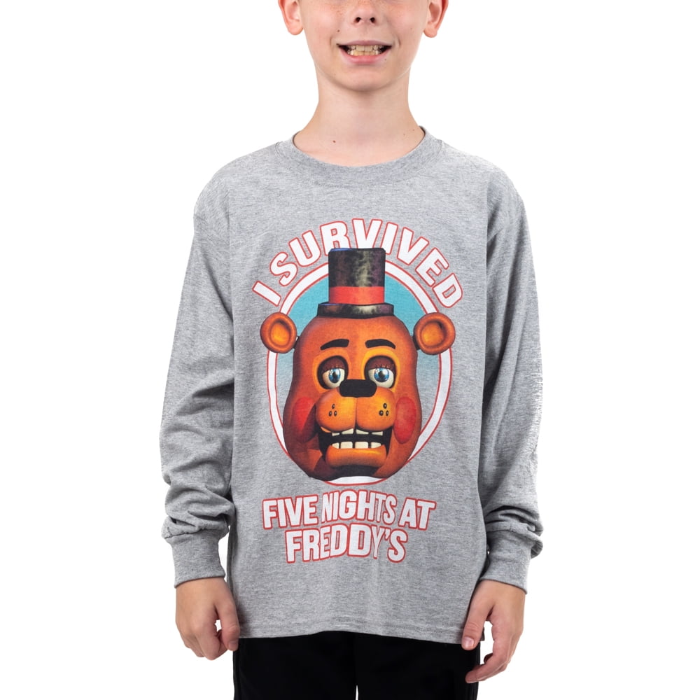 Five Nights at Freddy's Characters and Cameras Boy's Black Long Sleeve  Shirt-L 