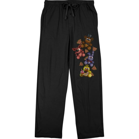 Five Nights at Freddy's Video Game Men's Mini Characters & Pizza Black Sleep Pajama Pants-Medium