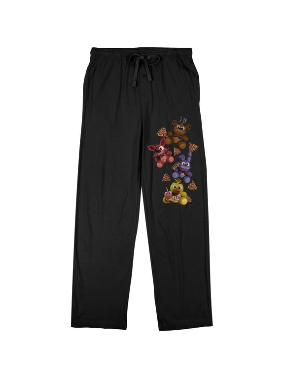 Video Game Men's Mini Characters & Pizza Black Sleep Pajama Pants-Small