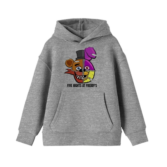 Five Nights at Freddy's Zip Face Character Heads Youth Boys Heather Grey Hoodie-M