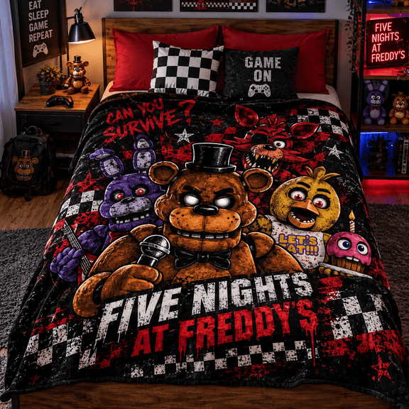 Five Nights at Freddys Animatronic Flannel Blanket, FNAF Horror Game Character Print Throw