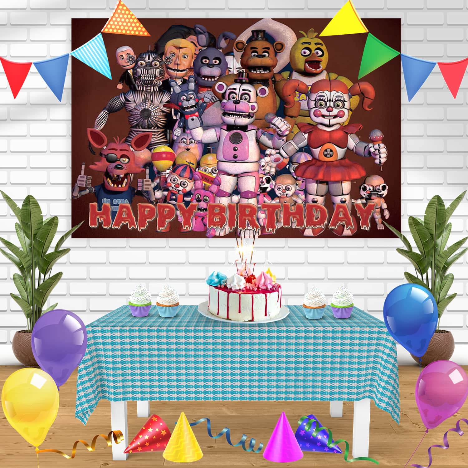 Party Supplies 5 Nights of Freddys Banner Cake Topper Cupcake Toppers  Balloons Stickers Keychains Figures FNAF Birthday Party Decorations Favors