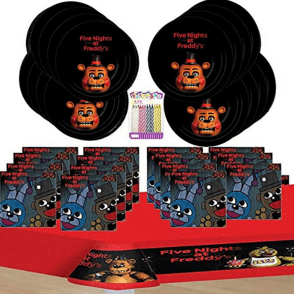 Five Night's at Freddy's Party Supplies Pack Serves 16: 9 Plates Luncheon  Napkins Cups Door Cover and Table Cover with LLILYKAI Birthday Candles  (Bundle for 16): Buy Online at Best Price in
