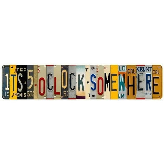 Five O Clock Somewhere Unique Metal Wall Decor for Home, Bar, Diner, Pub, 16 x 4 Inches,Fun Kitchen Decor, Unique Drinking Sign, Funny Bar Signs, Vintage Kitchen Signs