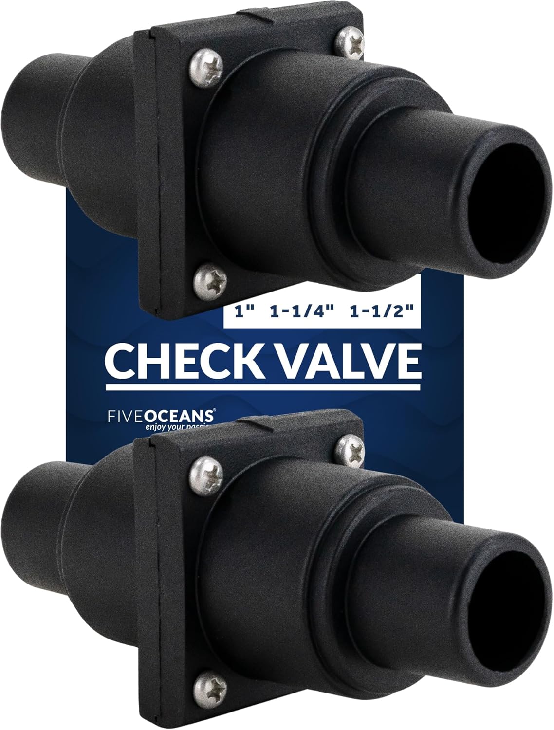 Five Oceans 1 to 1-1/2-Inch Check Valve, One Way Valve - Boat Bilge Pump Non Return Check Valve, Marine In-Line One Way Stepped Connection - 2-Pack - FO4142-M2