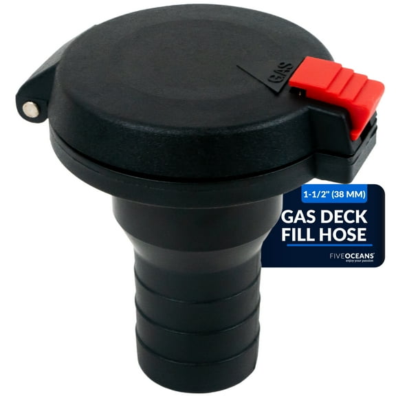 Five Oceans 1-1/2-Inch Boat Gas Deck Fill/Filler, Marine Fuel Deck Filler with Flip Top Cap Design, Straight Neck, for Pontoon, Fishing Boats, Bass Boat, Sport Yachts, Sailboats - FO1797