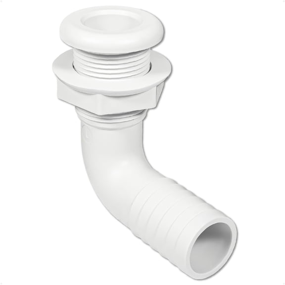 Five Oceans 1-1/8" Angled Thru-Hull Fitting White ABS Plastic, 90-Degree Marine Boat Drain, Durable & Easy to Install for Boat, Pontoon, and Yachts FO4982