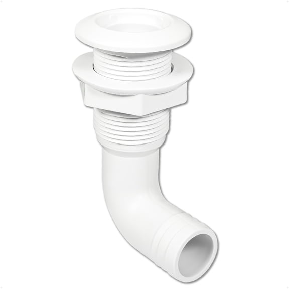 Five Oceans 1" Angled Thru-Hull Fitting  White ABS Plastic, 90-Degree Marine Boat Drain, Durable & Easy to Install for Boat, Pontoon, and Yachts  FO4980