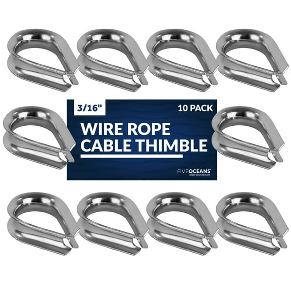 Five Oceans 10-Pack Stainless Steel Thimble for 3/16-Inch Wire Rope Cable - FO1383-M10