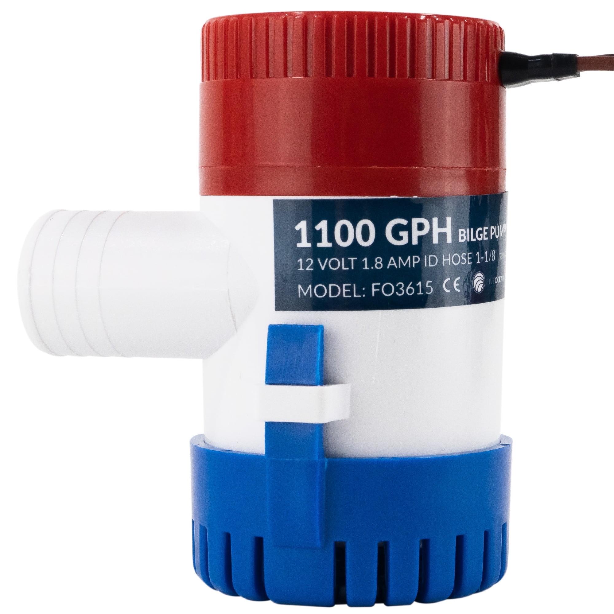 Five Oceans 1100 GPH / 4164 LPH Bilge Pump, 12-Volts, 1-1/8-Inch (29mm) Interior Diameter Hose, 41-Inch 14-Gauge Wire - FO3615