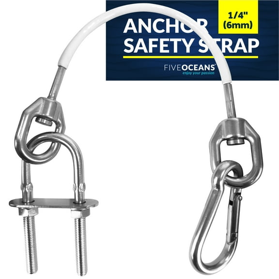 Five Oceans 12-Inch Anchor Safety Straps, Heavy Duty 7x19 PVC Coated Stainless Steel 6mm Wire Rope, Includes 5/16-Inch Carabiner Snap Hook and 5/16-Inch U-Bolt - FO4560