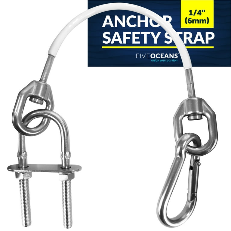 Five Oceans 12-Inch Anchor Safety Straps, Heavy Duty 7x19 PVC Coated  Stainless Steel 6mm Wire Rope, Includes 5/16-Inch Carabiner Snap Hook and