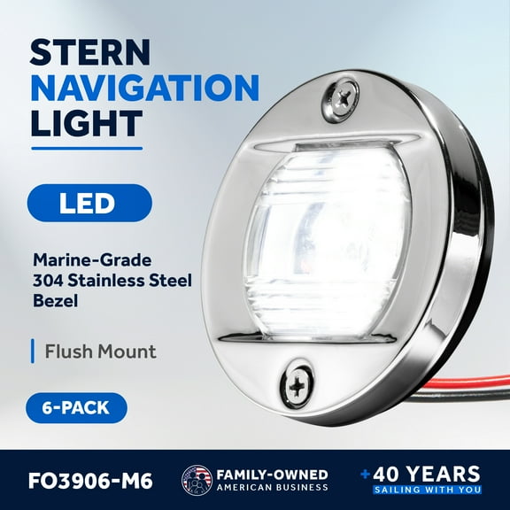 Five Oceans 2-Pack Boat Stern Light - Stern Lights for Boats, LED Marine Rear Boat Light, Marine Courtesy Lights Round 3-Inch Flush Transom Mount, 12-Volts - FO3906-M2