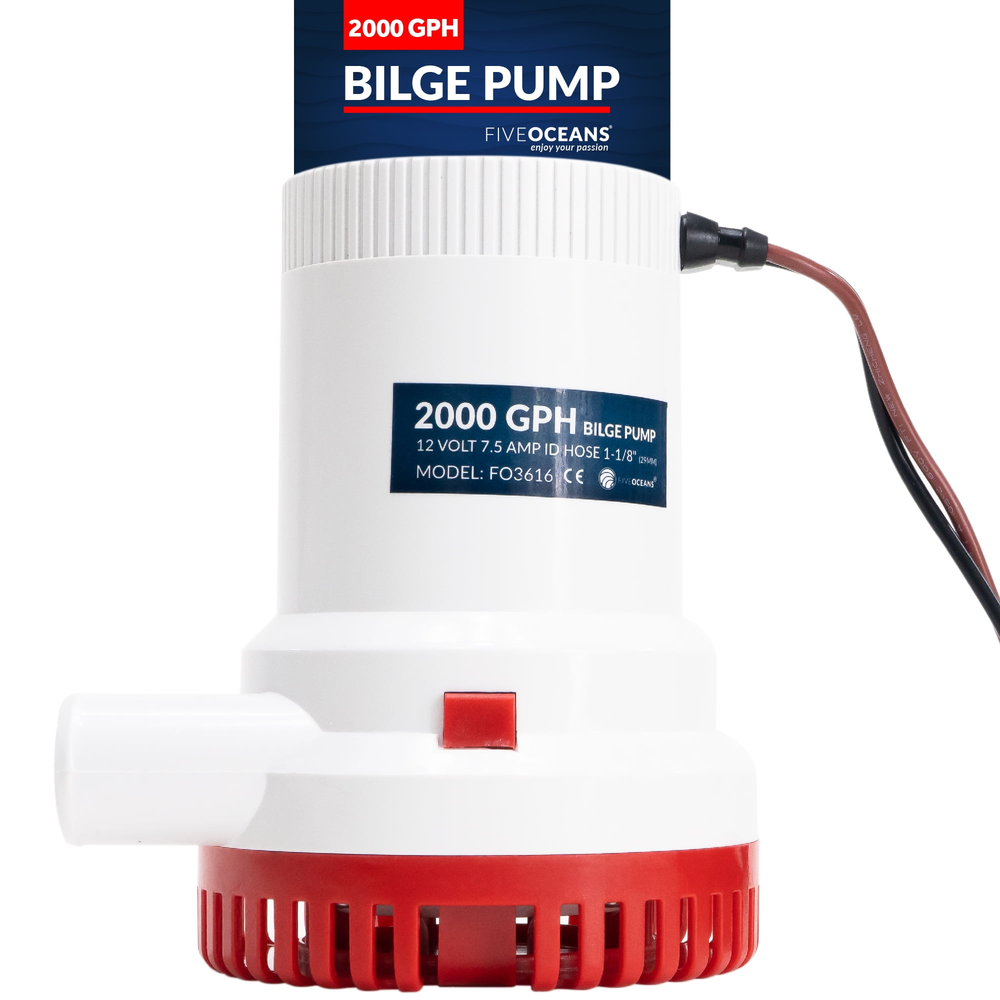 Five Oceans 2000 GPH / 7571 LPH Bilge Pump, 11/8" (29mm) Interior