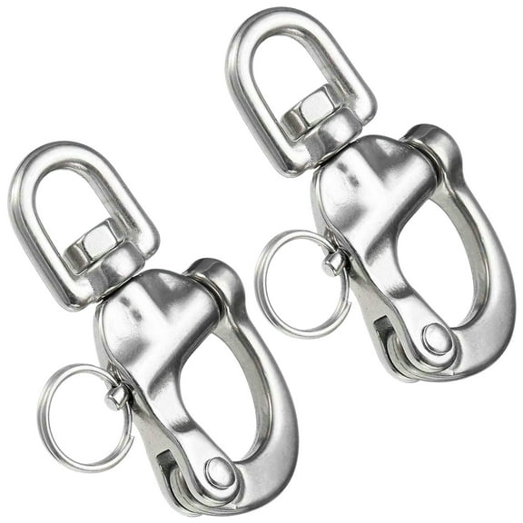 Five Oceans 3 1/2" Swivel Eye Snap Shackle Quick Release Bail Rigging for Sailing Boat, 2-Pack 316 Marine-Grade Stainless Steel Clip Carabiner Hook - FO444-M2