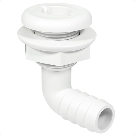 Five Oceans 3/4" Angled Thru-Hull Fitting  White ABS Plastic, 90-Degree Marine Boat Drain, Durable & Easy to Install for Boat, Pontoon, and Yachts  FO4978
