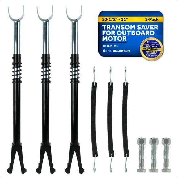 Five Oceans 3-Pack Transom Saver for Outboard Motor, Adjustable Motor Support Bracket with Shock Absorber, 20.5" to 31", Fits Most Outboards Up to 200 HP, Boat Trailer Motor Support FO3465-M3
