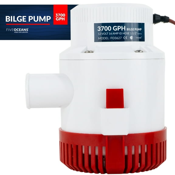 Five Oceans 3700 GPH / 14010 LPH Bilge Pump, 12-Volts, Heavy-Duty, 1-1/2-Inch (38mm) Interior Diameter Hose, 41-Inch 14-Gauge Wire - FO3627