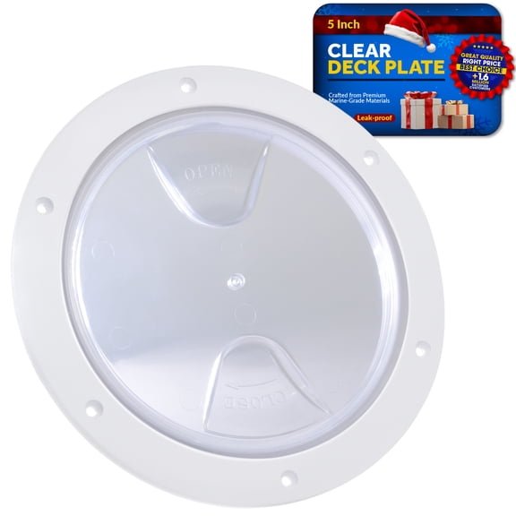 Five Oceans 4" Boat Hatch, Marine Round Inspection Deck Plate Hatch with Detachable Clear Lid, UV-Resistant ABS White Plastic, for Pontoon, Fishing Boat, Bass Boat, Yacht, RVs, Caravan - FO4463