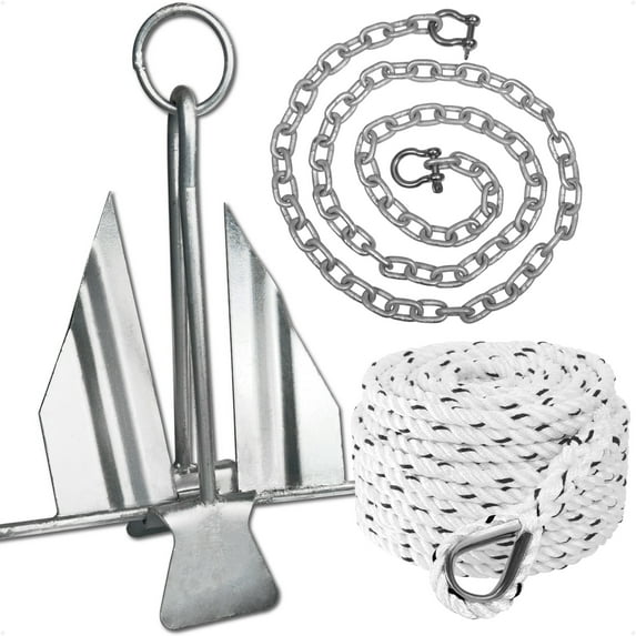 Five Oceans 4 Lb Fluke Boat Anchor Kit with Chain & Rope, Slip-Ring Shank, Heavy-Duty for Pontoon, Fishing Boats, Bass Boats - FO4622-4565